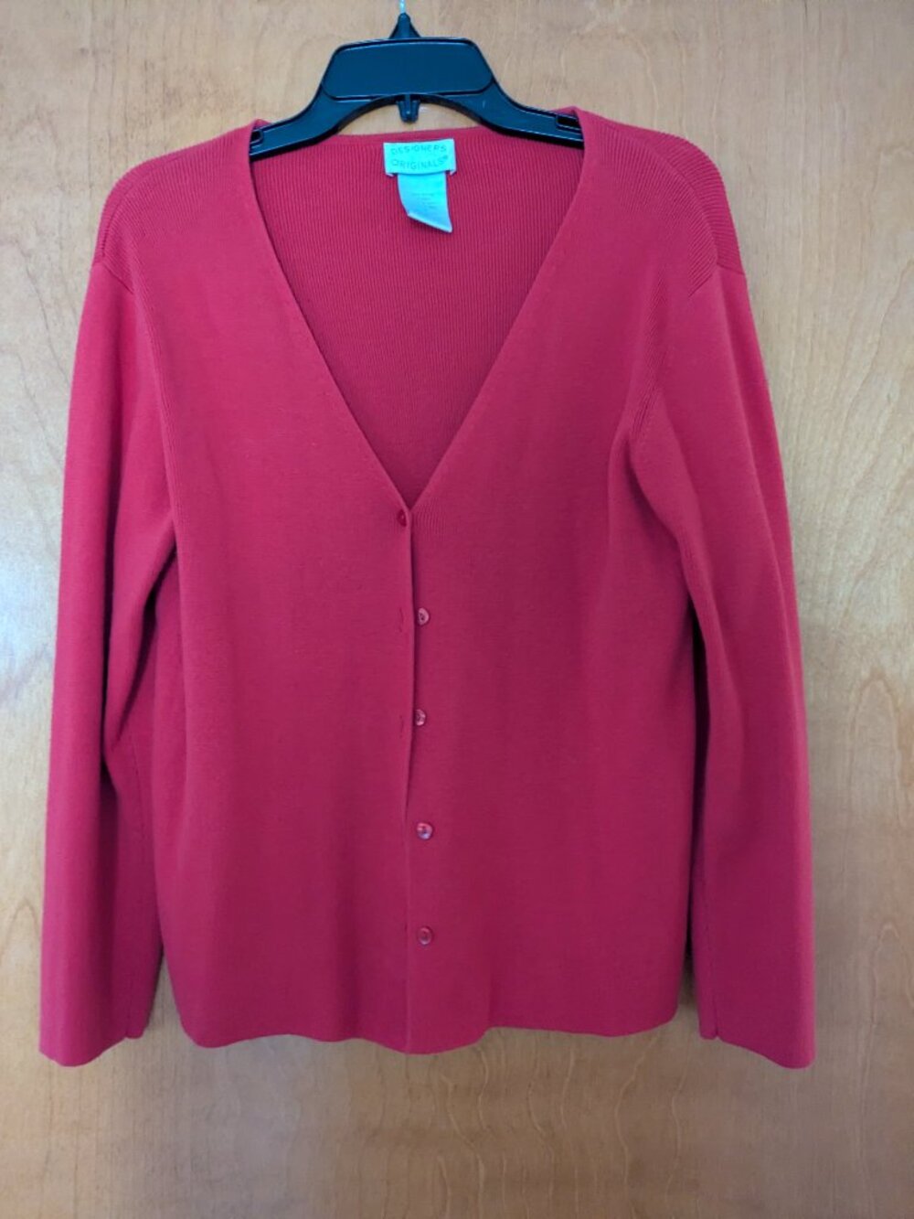 Vintage Designers Originals Red Cotton Cardigan Sweater Size M Classic Button Ft
